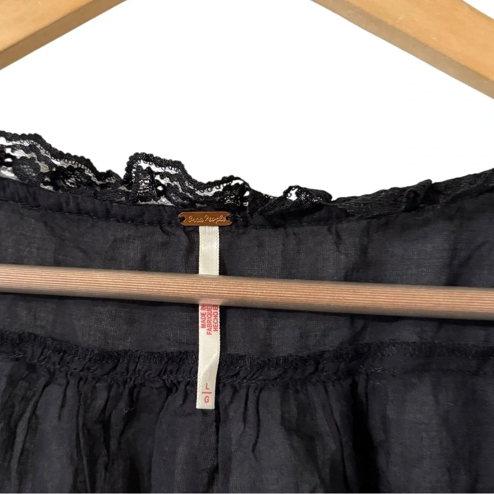 FREE PEOPLE Evermore Lace Button Down Ruffle Black Cami Tank Top - Picture 4 of 8